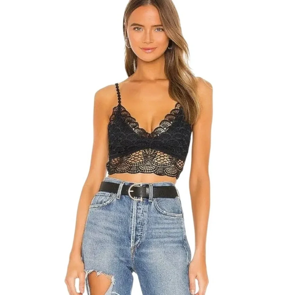 Free People Intimately Sunrise to Sunset Bralette Black Lace Boho Size S NWT